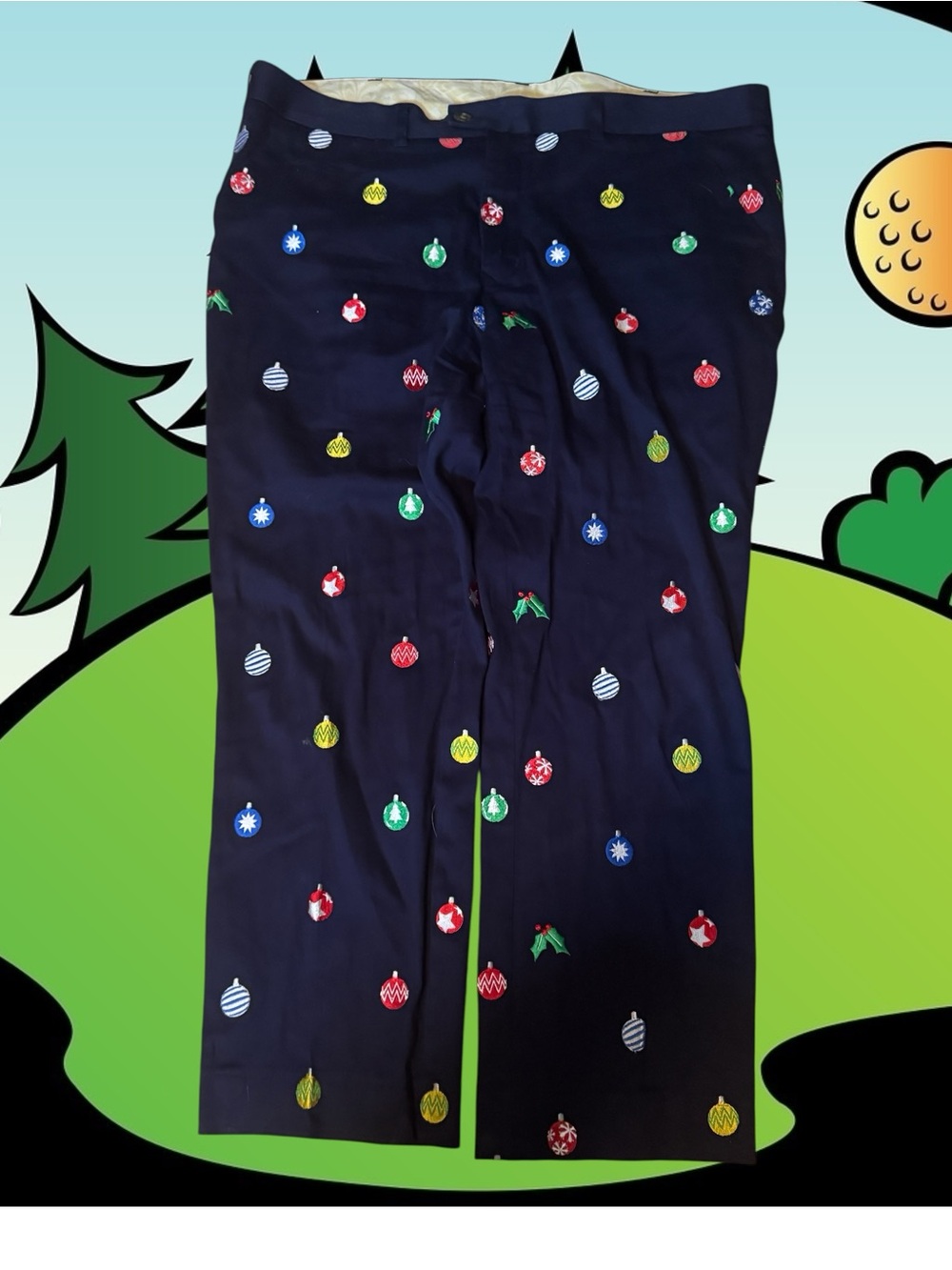 Loudmouth Navy Men's Pants with Multicolor Ornament Print